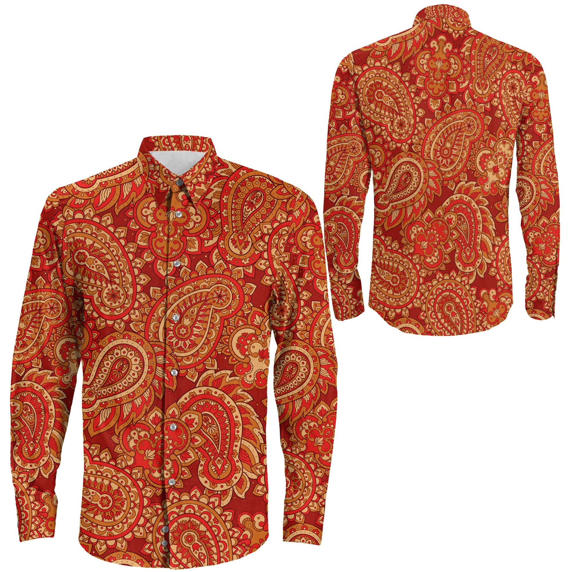 Shirt Paisley Floral Seamless Pattern Long Sleeve Button Shirt