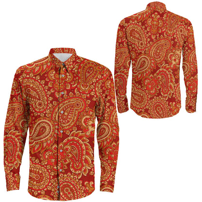 Shirt Paisley Floral Seamless Pattern Long Sleeve Button Shirt