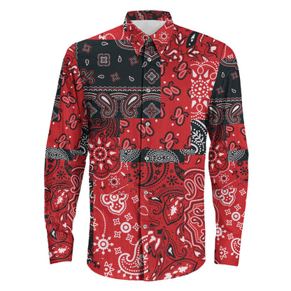 Shirt Red Black Paisley Fabric Long Sleeve Button Shirt