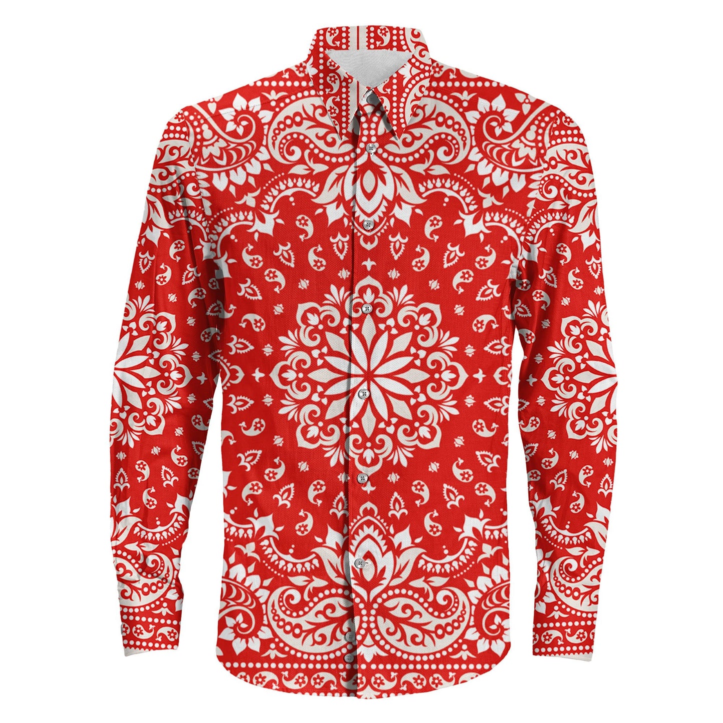 Shirt Floral Paisley Red Long Sleeve Button Shirt