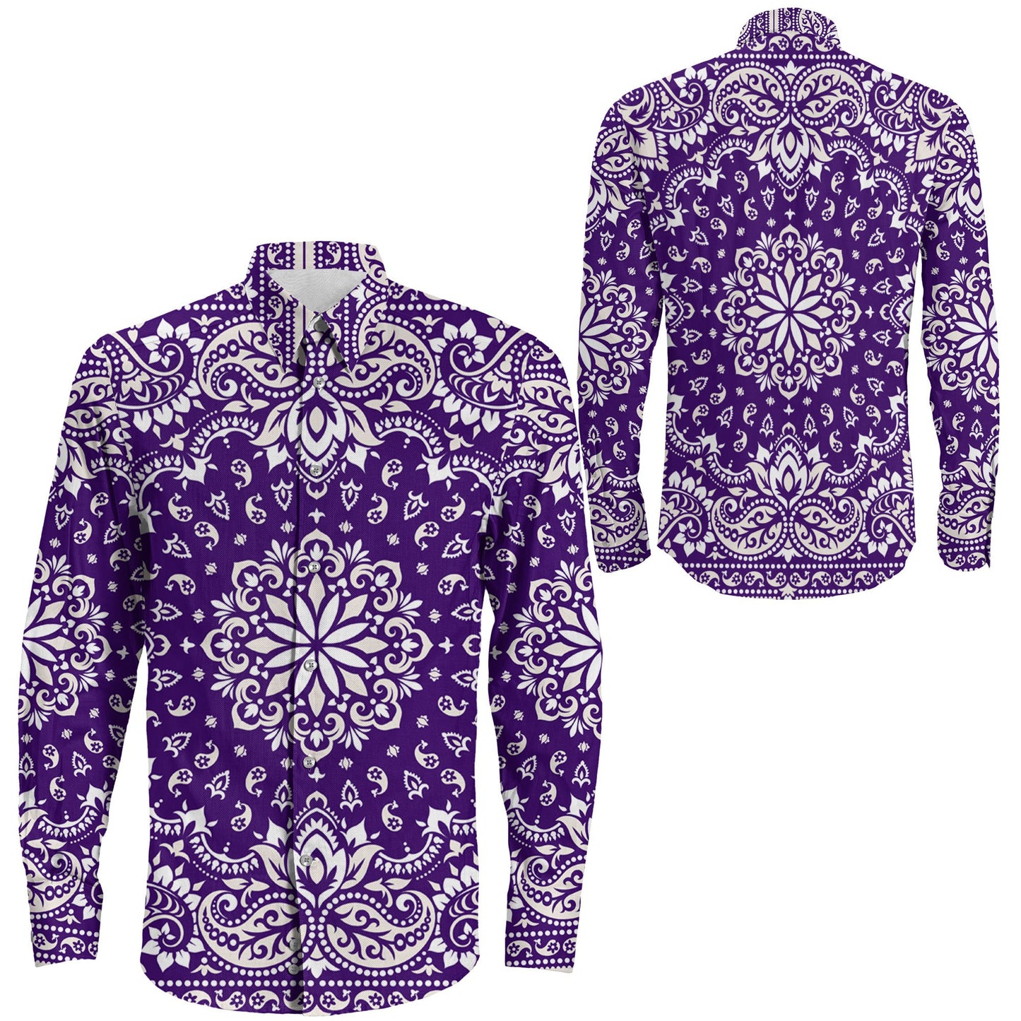 Shirt Floral Paisley Purple Long Sleeve Button Shirt