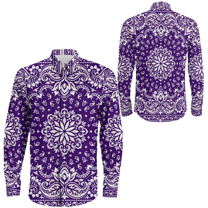 Shirt Floral Paisley Purple Long Sleeve Button Shirt