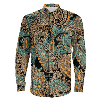 Shirt Elegant Hand Drawn Pattern Seamless Paisley Long Sleeve Button Shirt