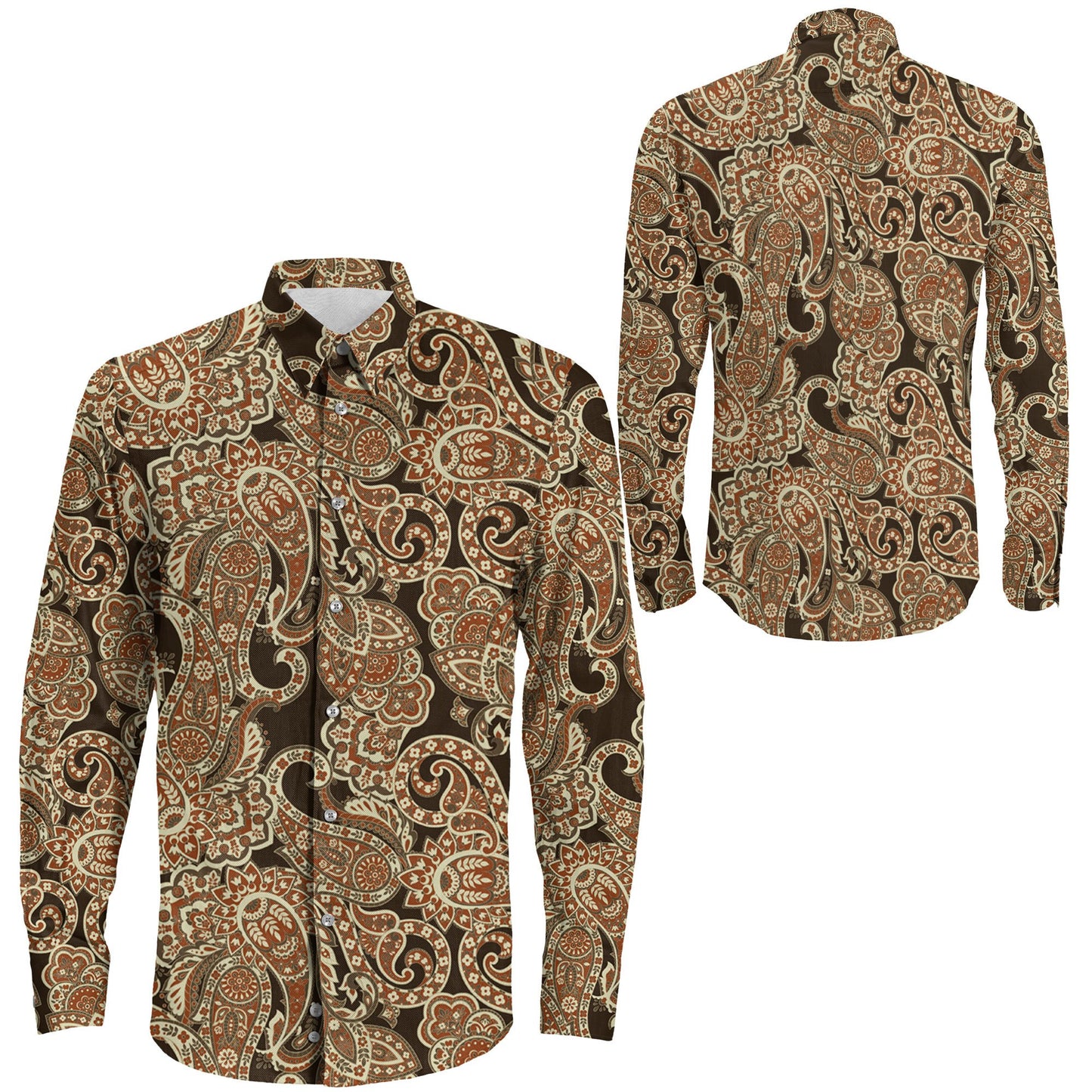 Shirt Floral Paisley Seamless Pattern Long Sleeve Button Shirt