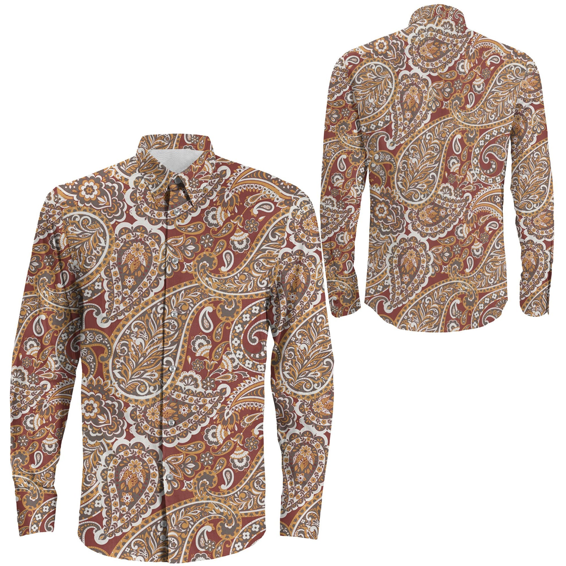 Shirt Paisley Seamless Floral Pattern Long Sleeve Button Shirt