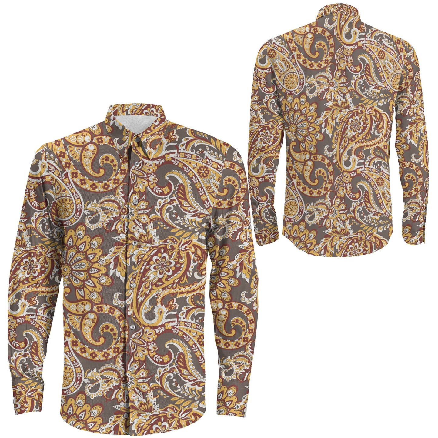 Shirt Vintage Paisley Seamless Pattern Long Sleeve Button Shirt