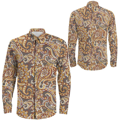 Shirt Vintage Paisley Seamless Pattern Long Sleeve Button Shirt