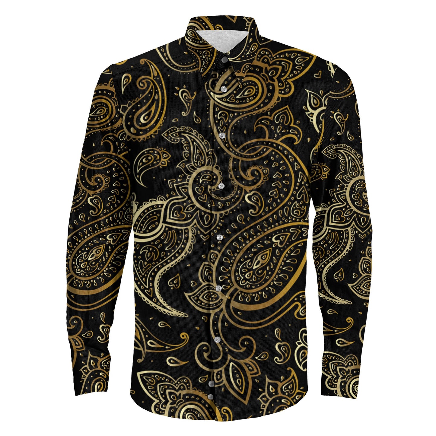 Shirt Paisley Golden Seamless Vintage Long Sleeve Button Shirt