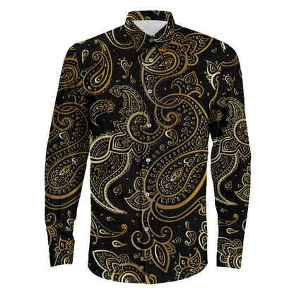 Shirt Paisley Golden Seamless Vintage Long Sleeve Button Shirt
