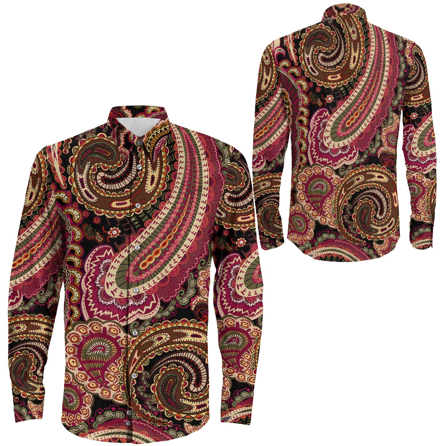 Shirt Paisley Fabric Seamless Long Sleeve Button Shirt