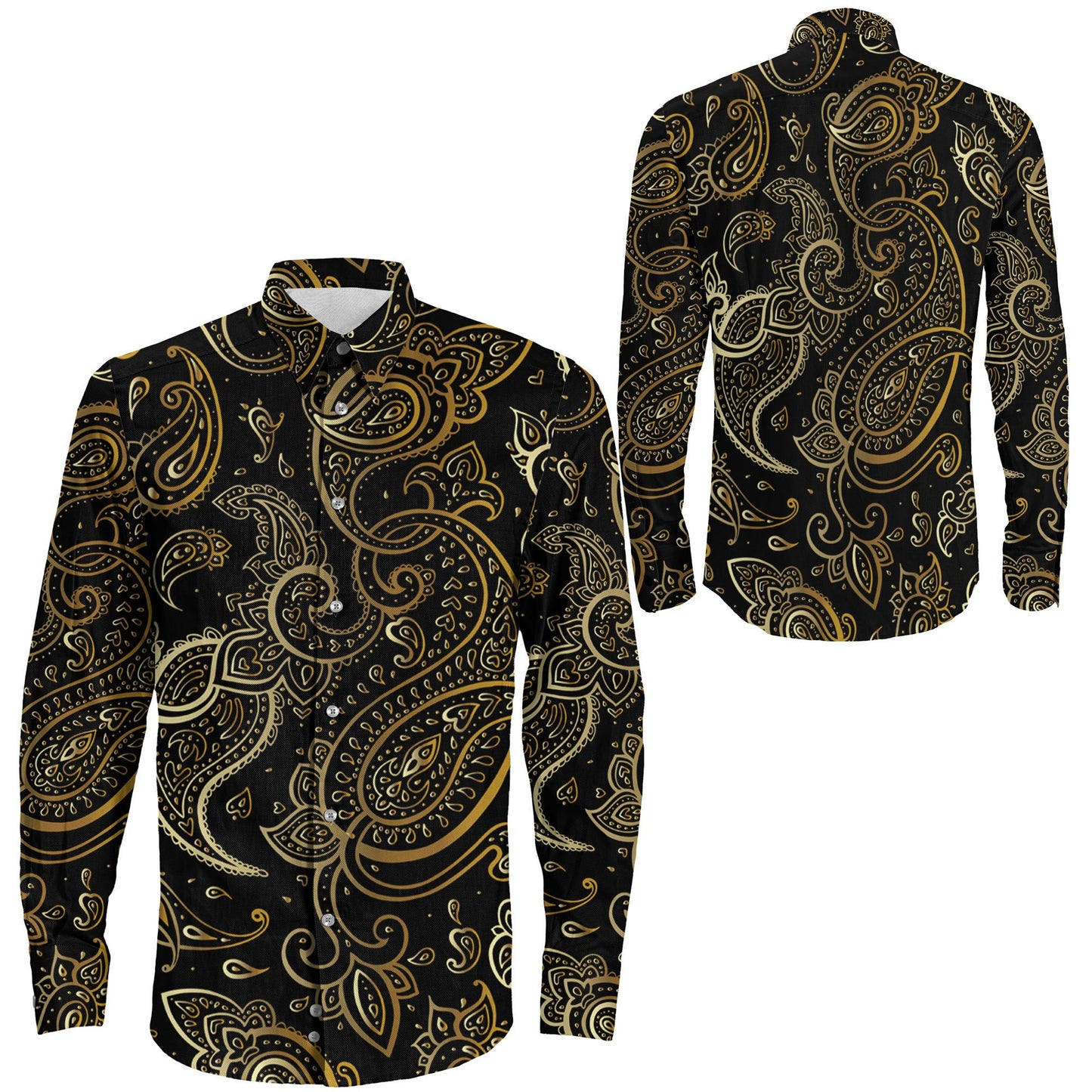 Shirt Paisley Golden Seamless Vintage Long Sleeve Button Shirt