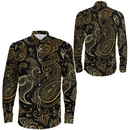 Shirt Paisley Golden Seamless Vintage Long Sleeve Button Shirt