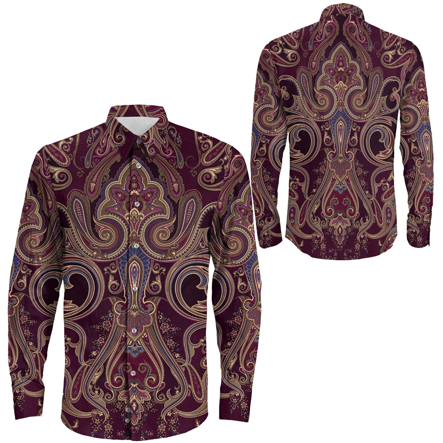 Shirt Classic Seamless Paisley Pattern Long Sleeve Button Shirt
