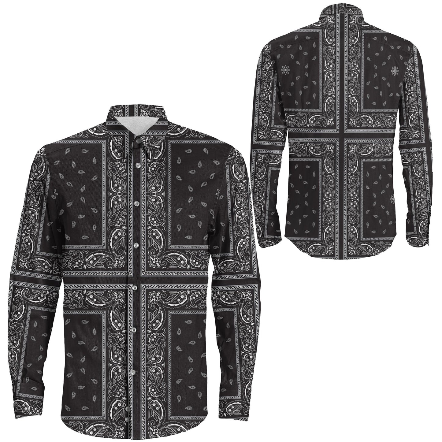 Shirt Paisley Bandana 4 Piece Black Long Sleeve Button Shirt