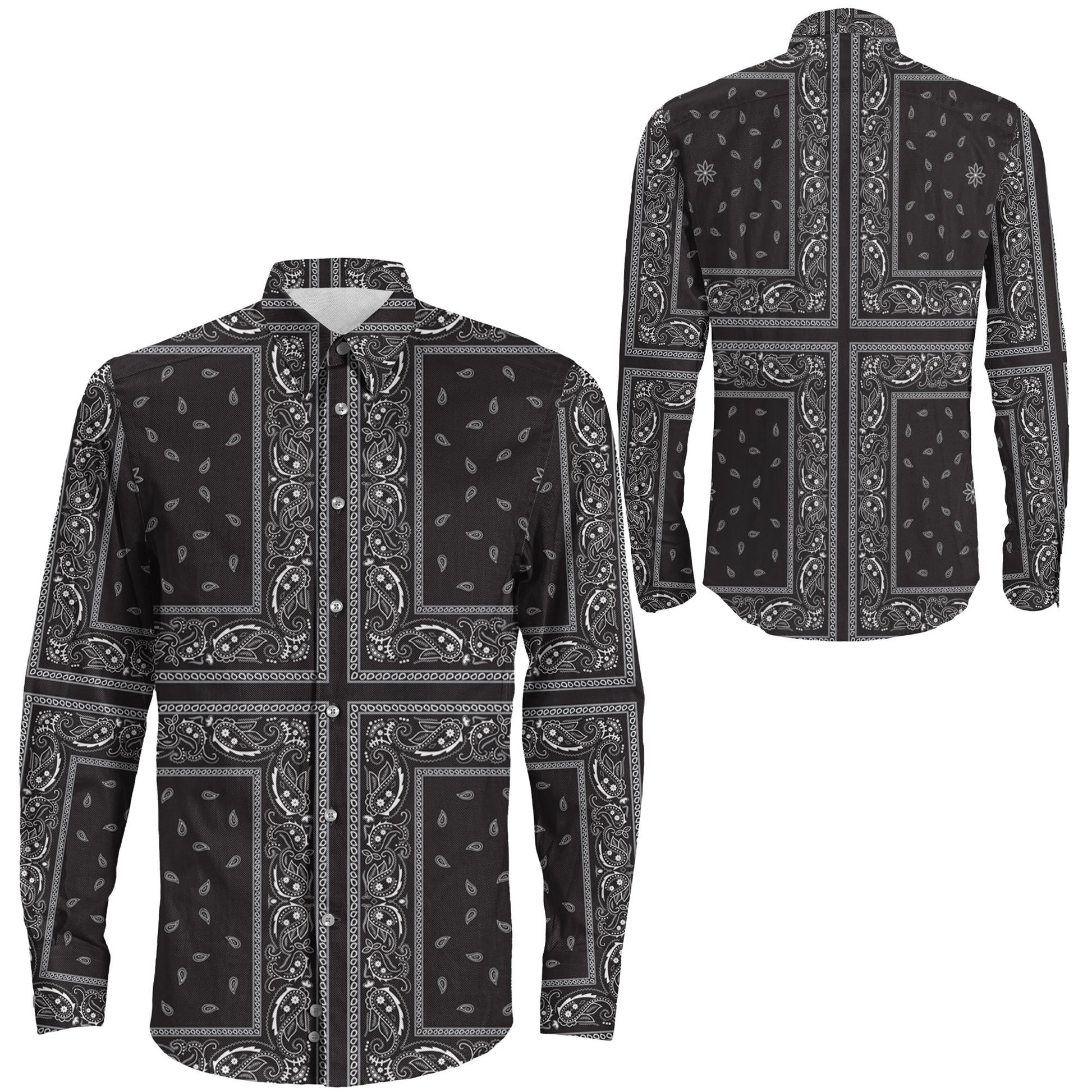 Shirt Paisley Bandana 4 Piece Black Long Sleeve Button Shirt