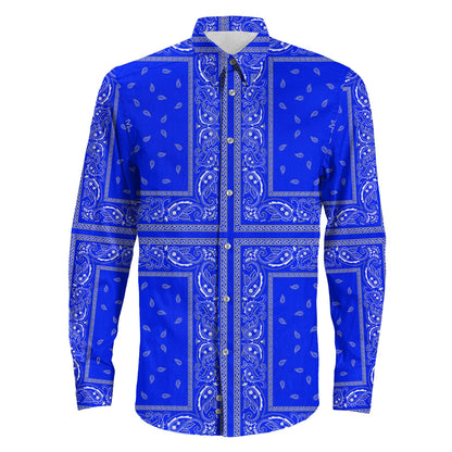 Shirt Paisley Bandana 4 Piece Blue Long Sleeve Button Shirt