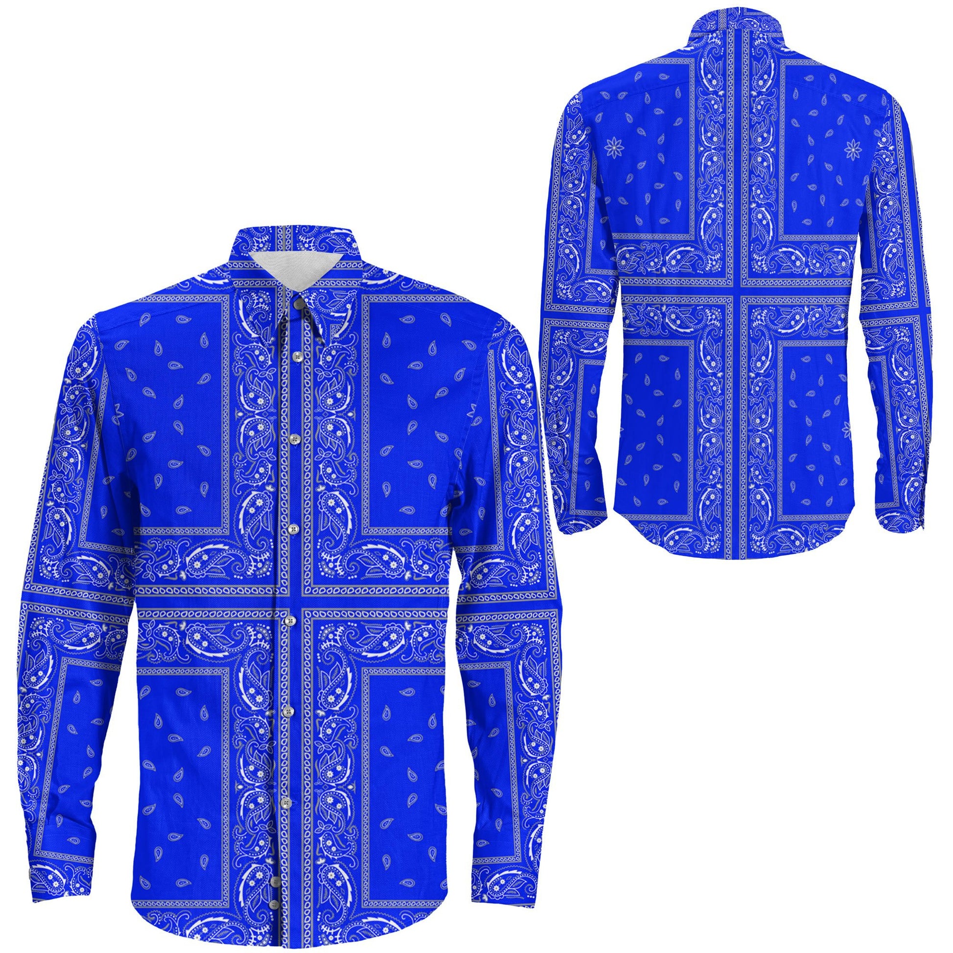 Shirt Paisley Bandana 4 Piece Blue Long Sleeve Button Shirt