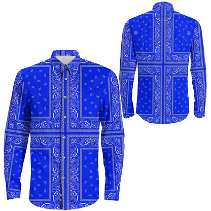 Shirt Paisley Bandana 4 Piece Blue Long Sleeve Button Shirt