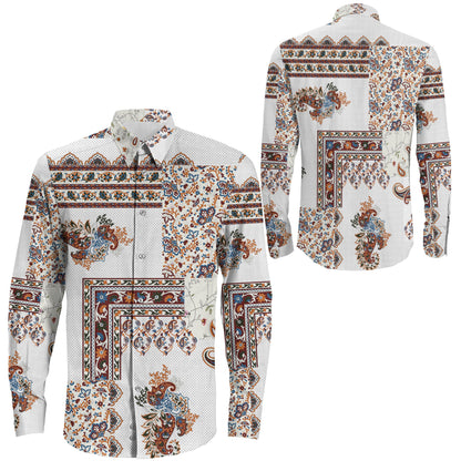 Shirt Patchwork Paisley Border Pattern Long Sleeve Button Shirt