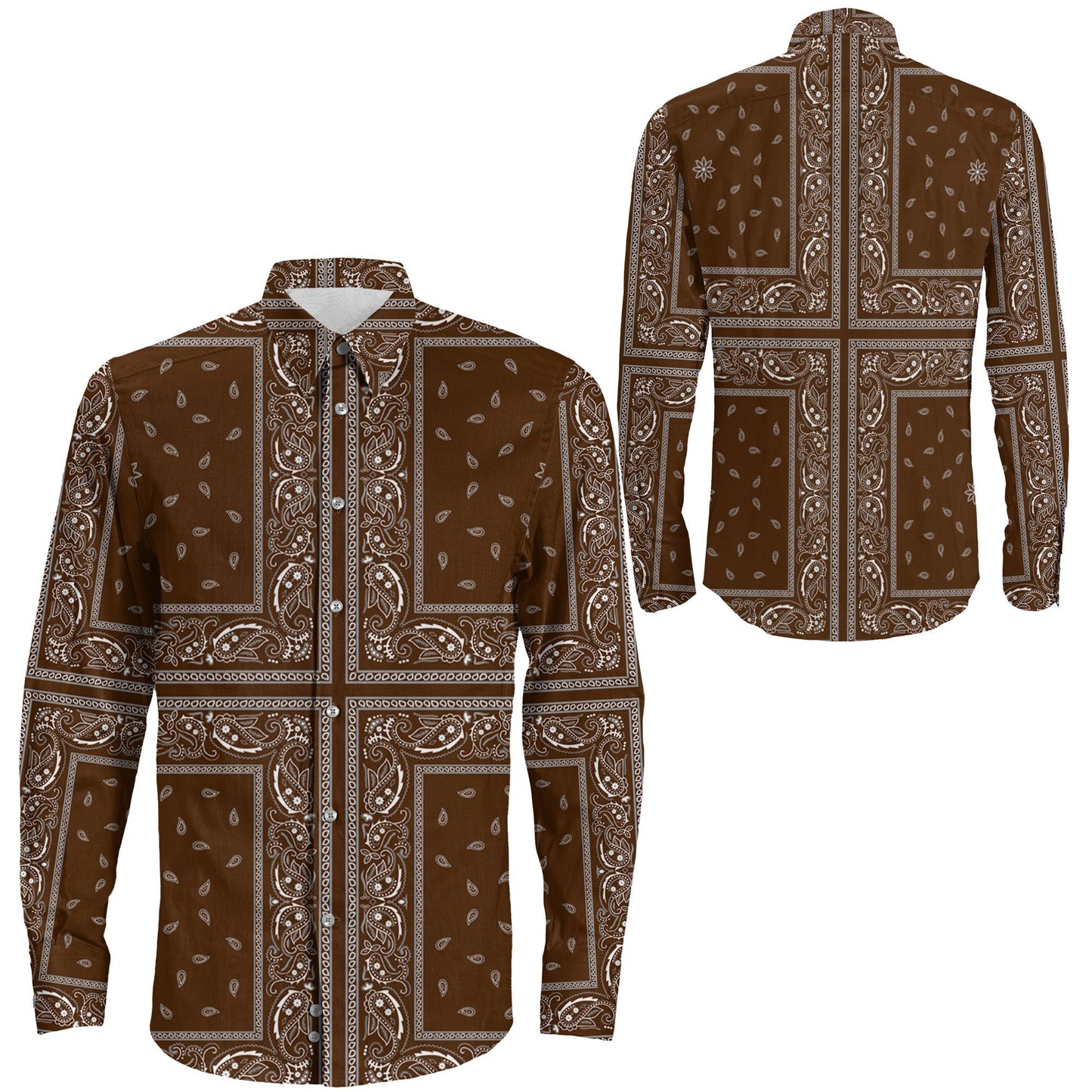 Shirt Paisley Bandana 4 Piece Brown Long Sleeve Button Shirt