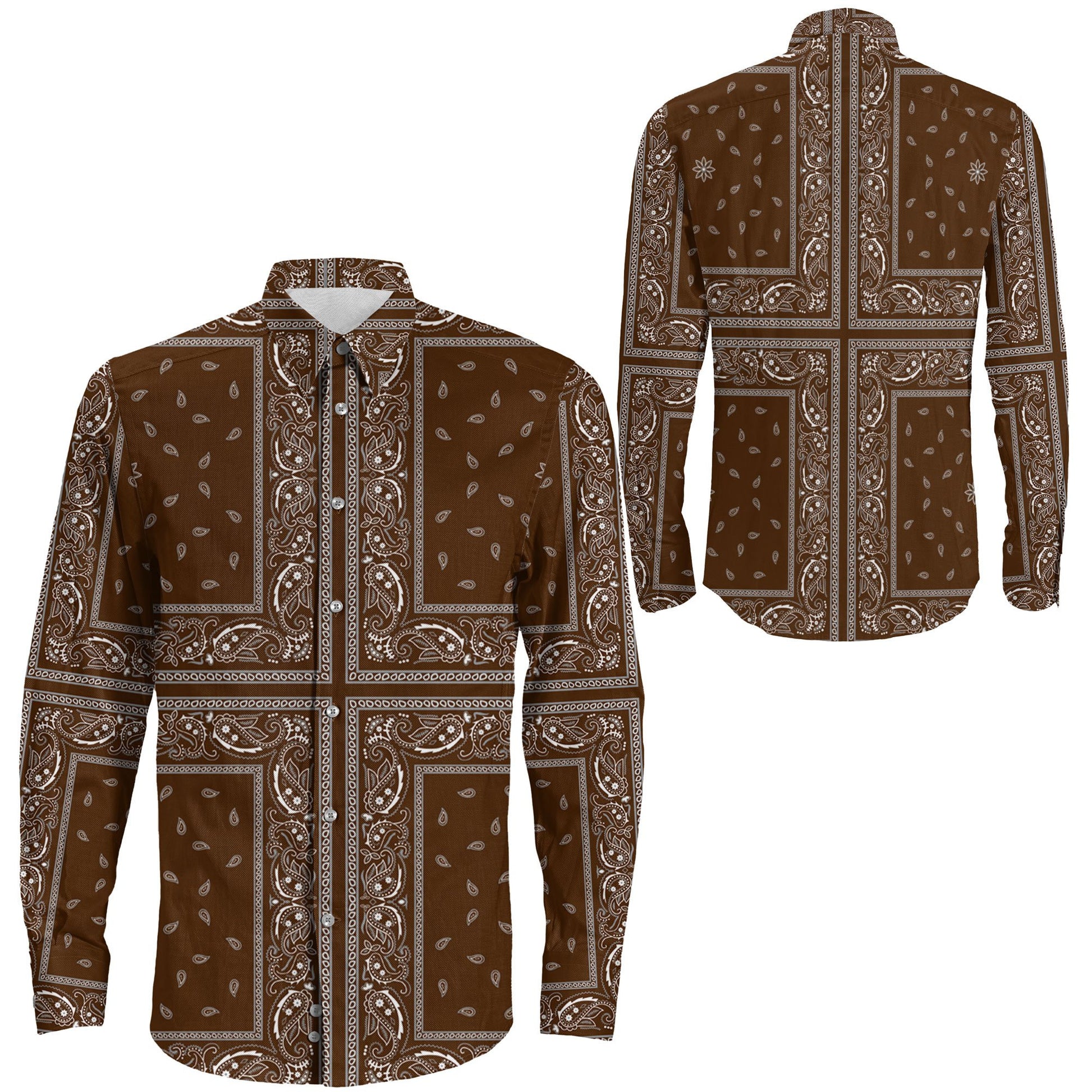 Shirt Paisley Bandana 4 Piece Brown Long Sleeve Button Shirt
