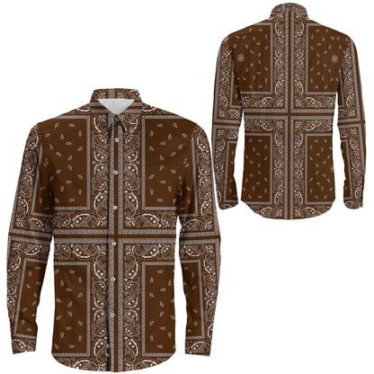 Shirt Paisley Bandana 4 Piece Brown Long Sleeve Button Shirt