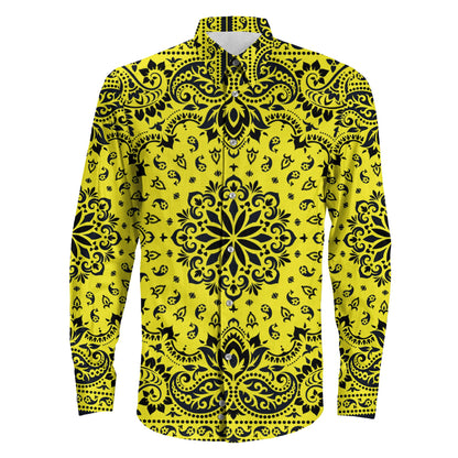 Shirt Floral Paisley Yellow Long Sleeve Button Shirt