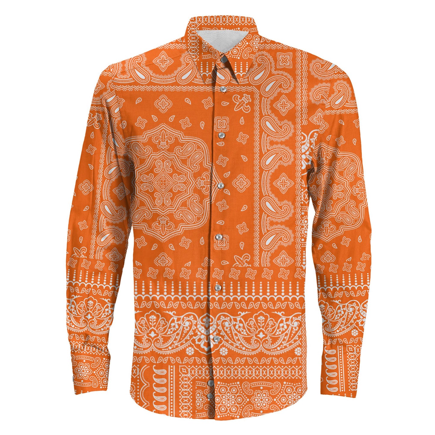 Shirt Paisley Bandana Fabric Patchwork Orange Long Sleeve Button Shirt