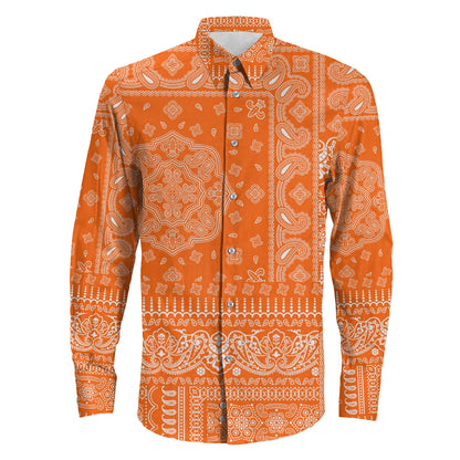 Shirt Paisley Bandana Fabric Patchwork Orange Long Sleeve Button Shirt