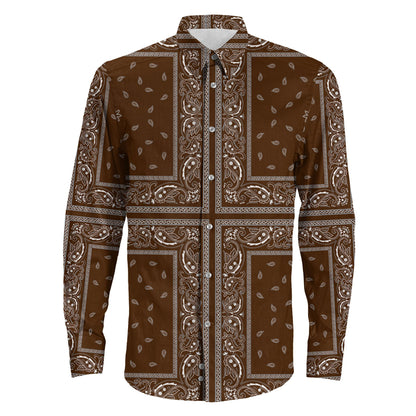 Shirt Paisley Bandana 4 Piece Brown Long Sleeve Button Shirt