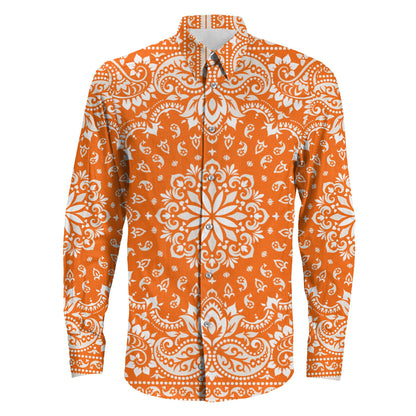 Shirt Floral Paisley Orange Long Sleeve Button Shirt