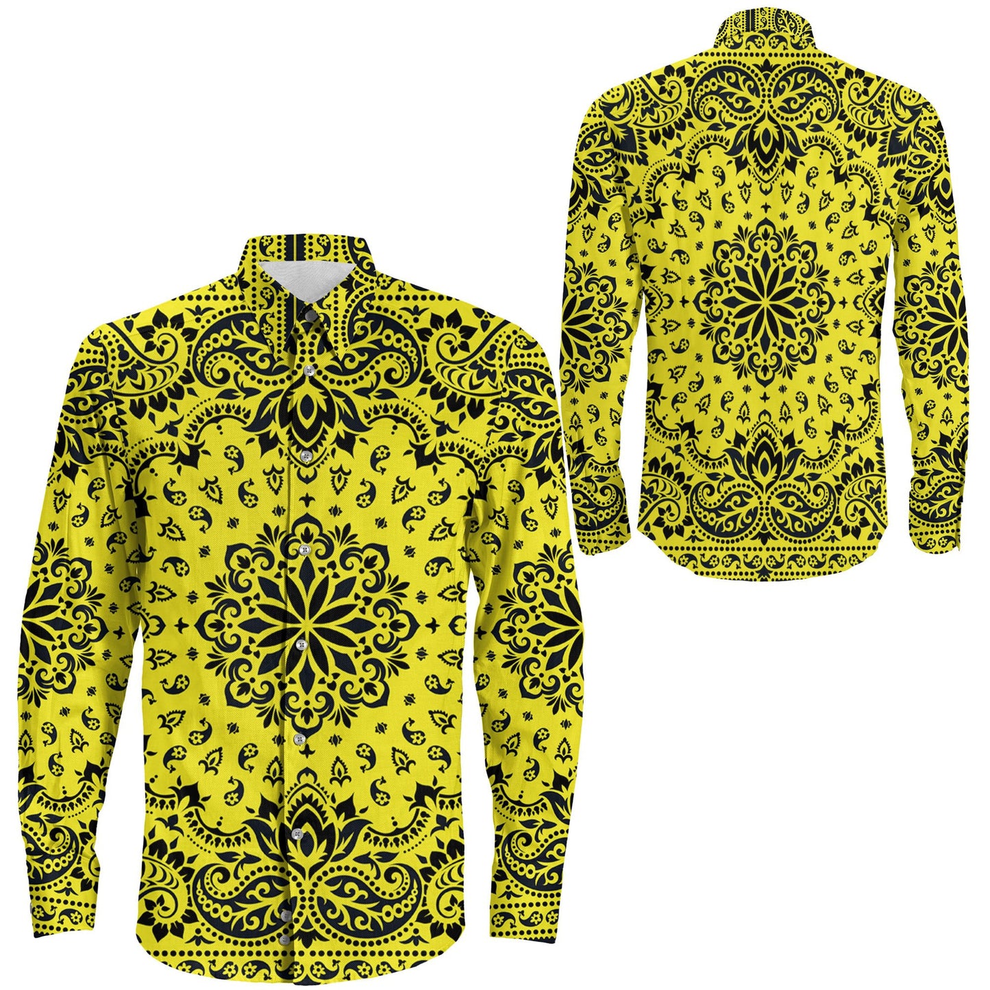 Shirt Floral Paisley Yellow Long Sleeve Button Shirt
