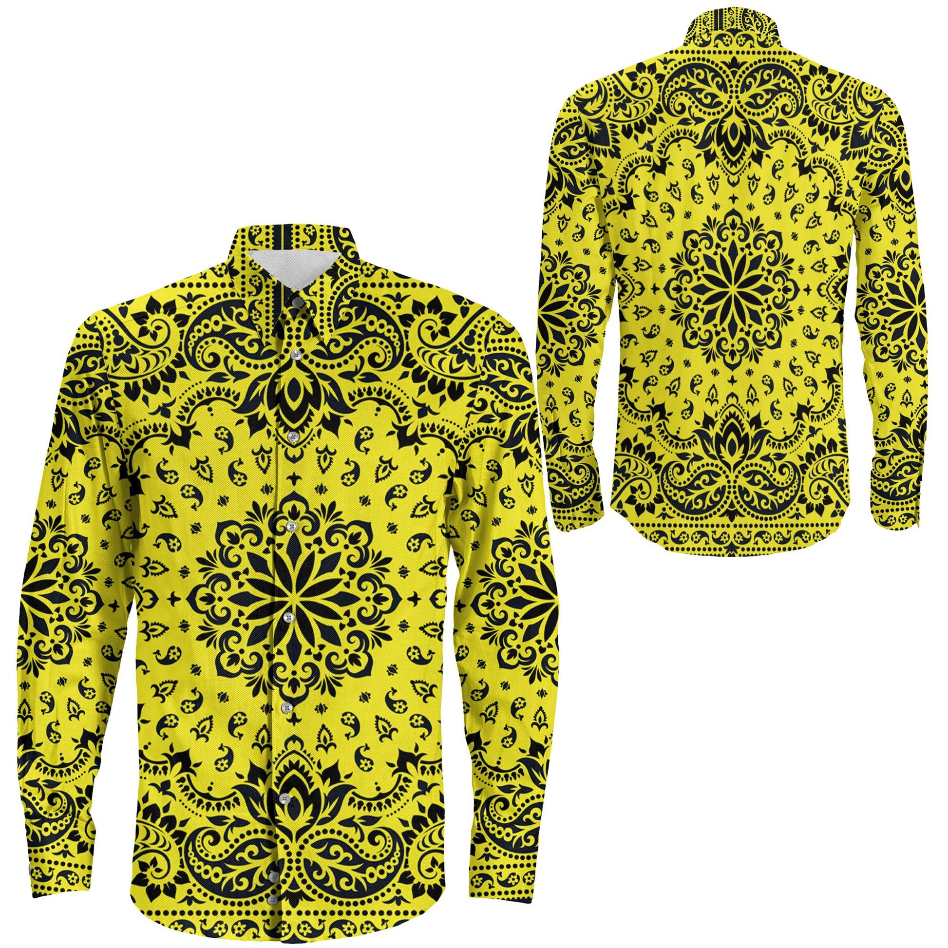 Shirt Floral Paisley Yellow Long Sleeve Button Shirt