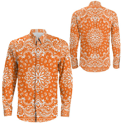 Shirt Floral Paisley Orange Long Sleeve Button Shirt