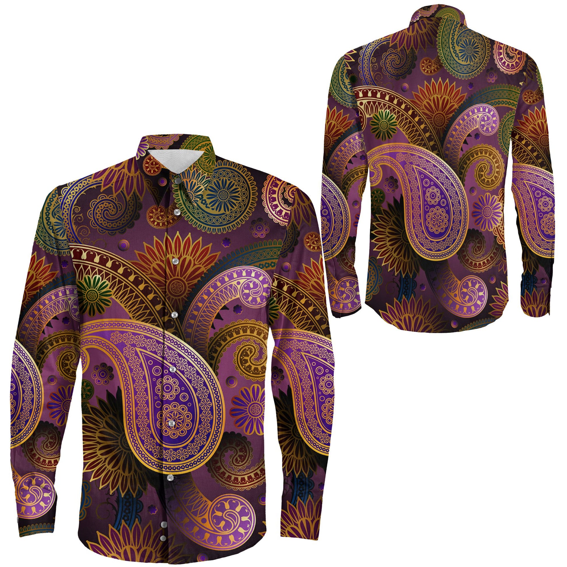 Shirt Seamless Pattern With Paisley Long Sleeve Button Shirt