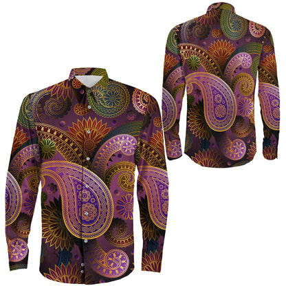 Shirt Seamless Pattern With Paisley Long Sleeve Button Shirt