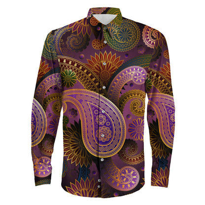 Shirt Seamless Pattern With Paisley Long Sleeve Button Shirt