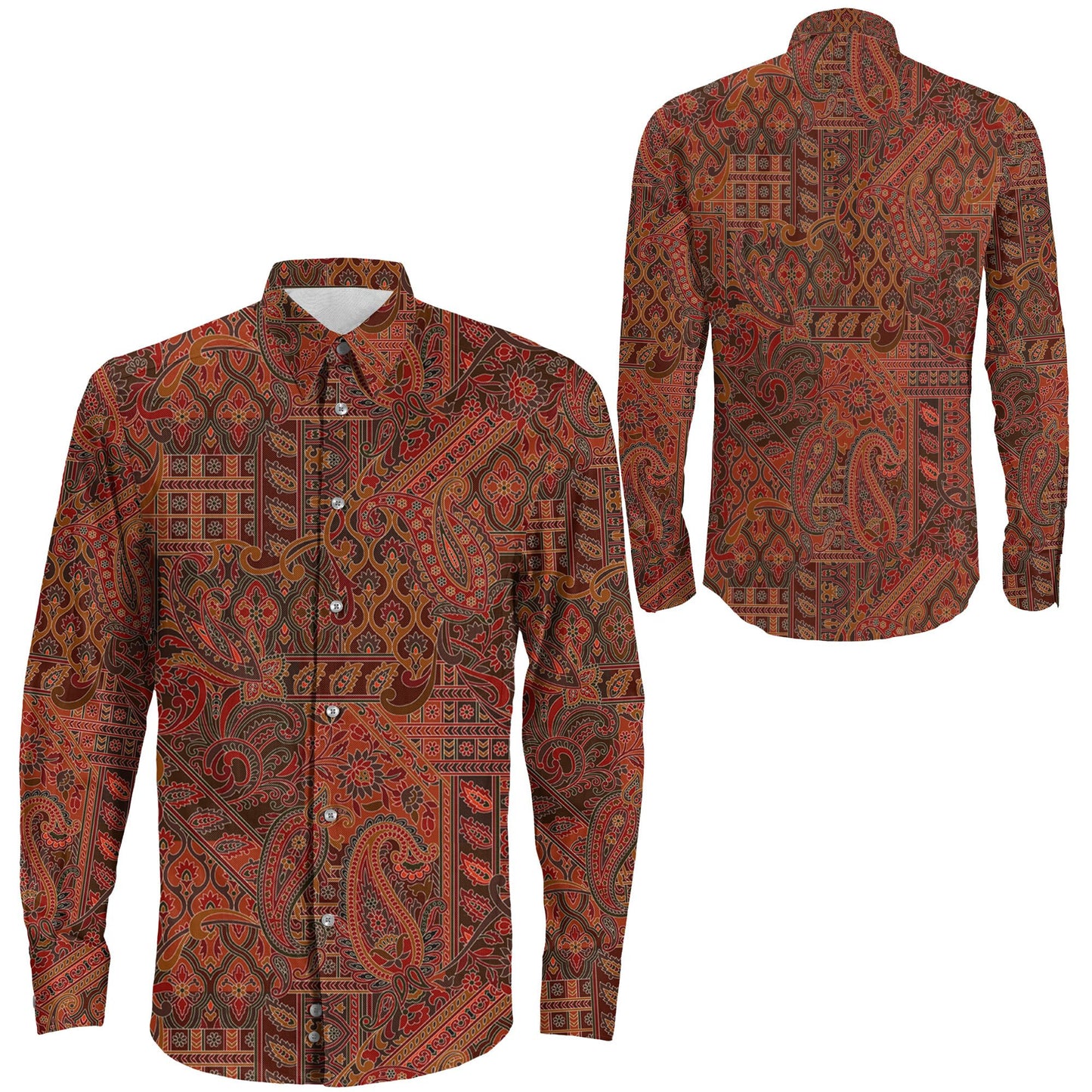 Shirt Seamless Paisley Vintage Long Sleeve Button Shirt