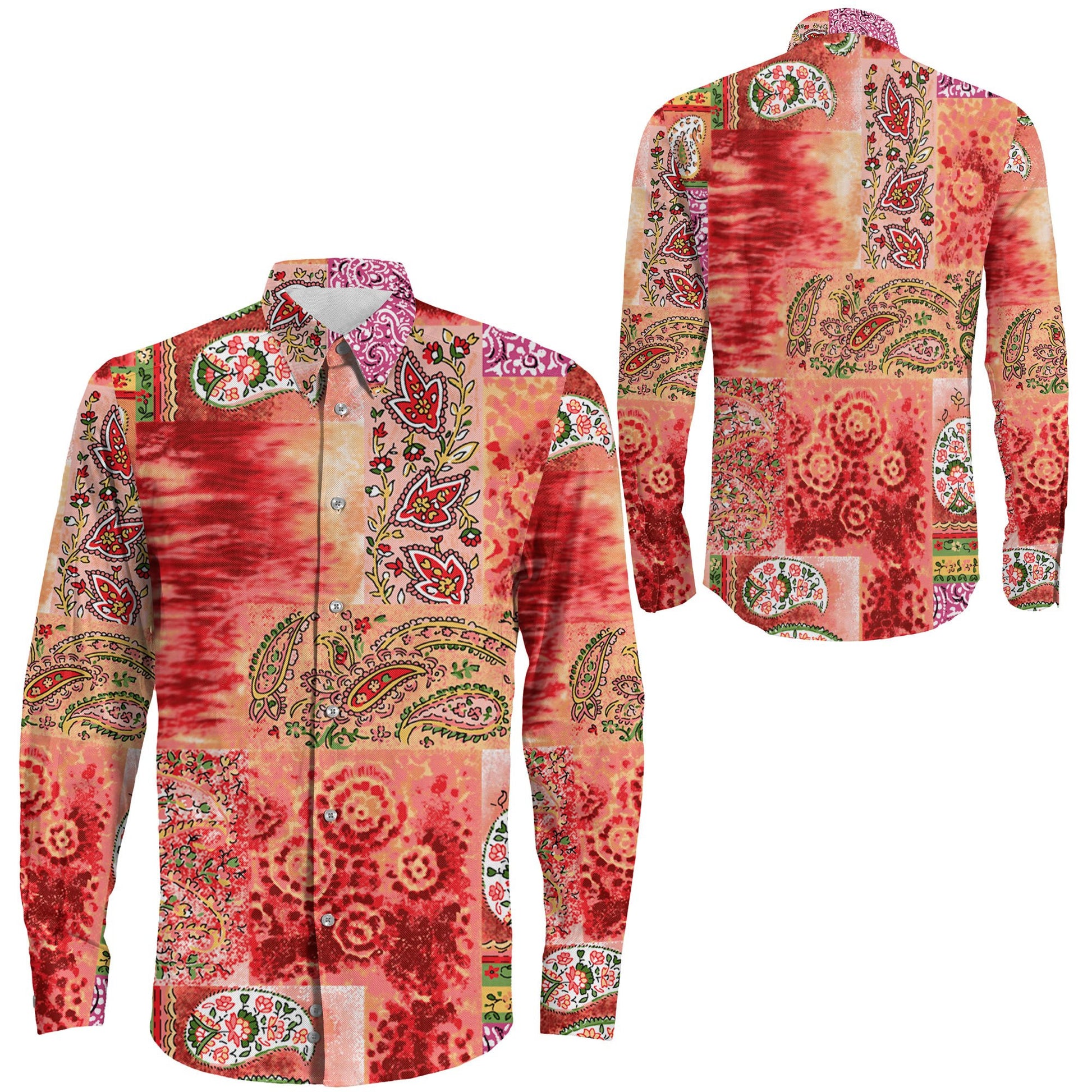 Shirt Seamless Beautiful Abstract Ethnic Colorful Paisley Long Sleeve Button Shirt