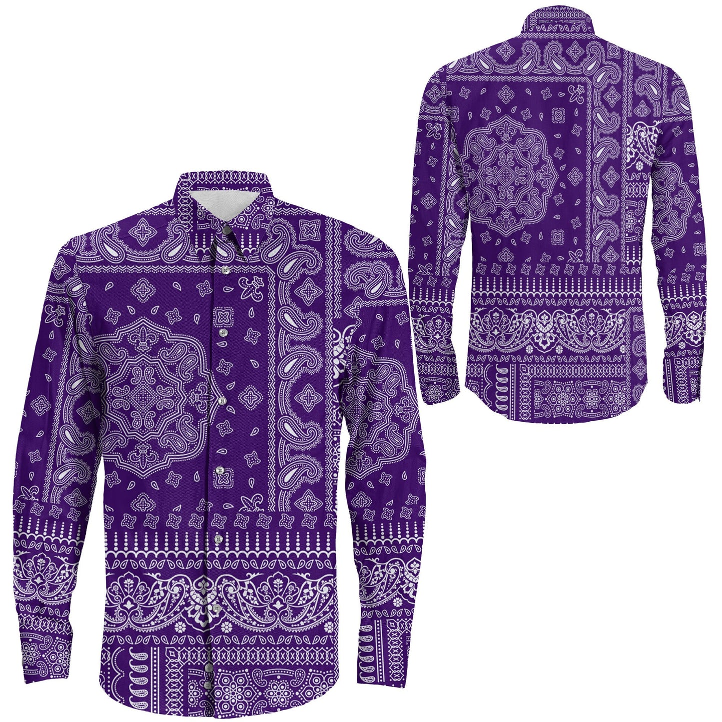 Shirt Purple Paisley Bandana Fabric Patchwork Long Sleeve Button Shirt