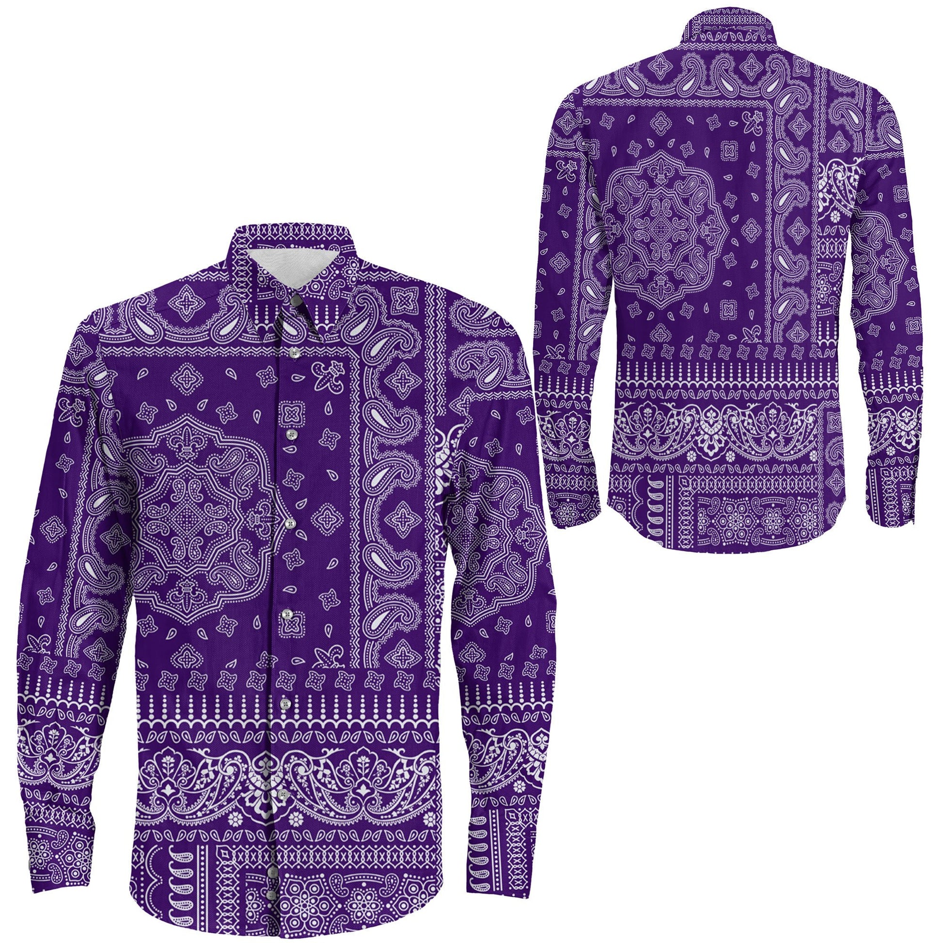 Shirt Purple Paisley Bandana Fabric Patchwork Long Sleeve Button Shirt