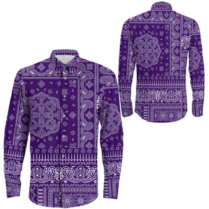 Shirt Purple Paisley Bandana Fabric Patchwork Long Sleeve Button Shirt