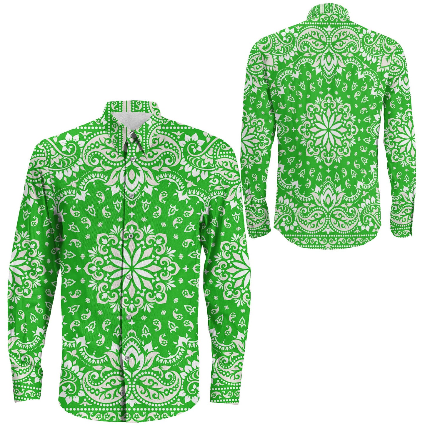 Shirt Floral Paisley Green Long Sleeve Button Shirt