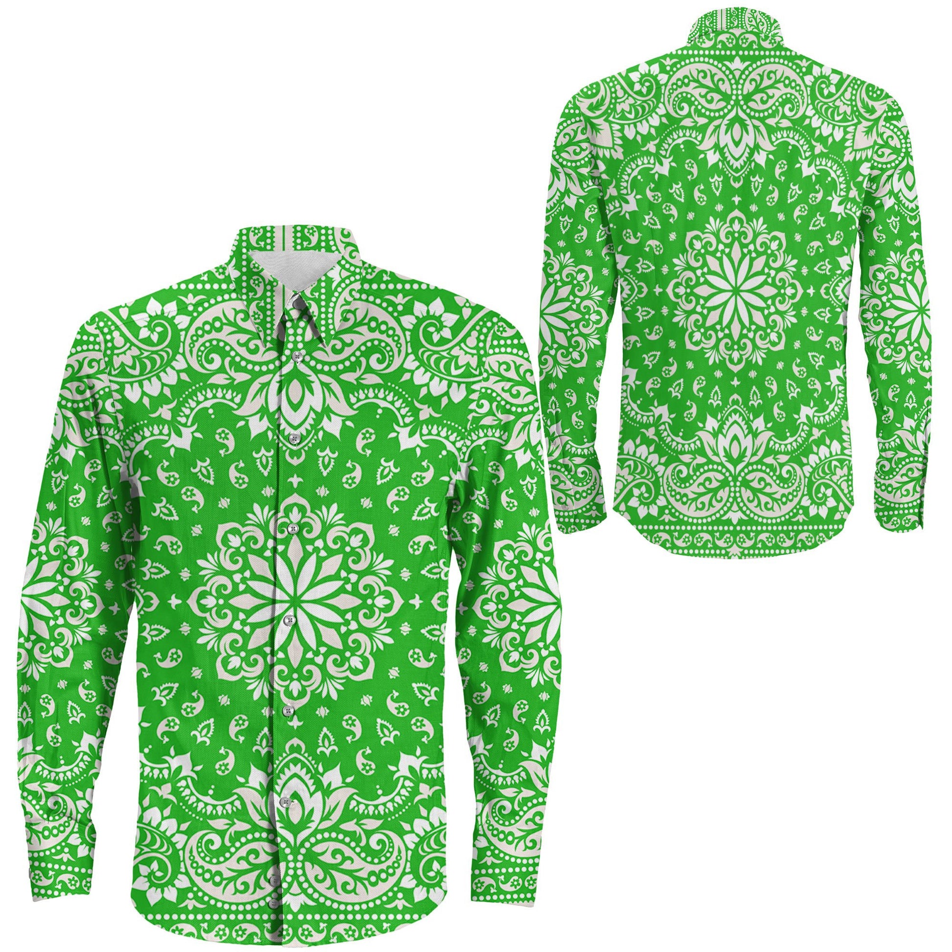 Shirt Floral Paisley Green Long Sleeve Button Shirt