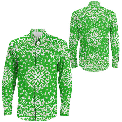 Shirt Floral Paisley Green Long Sleeve Button Shirt