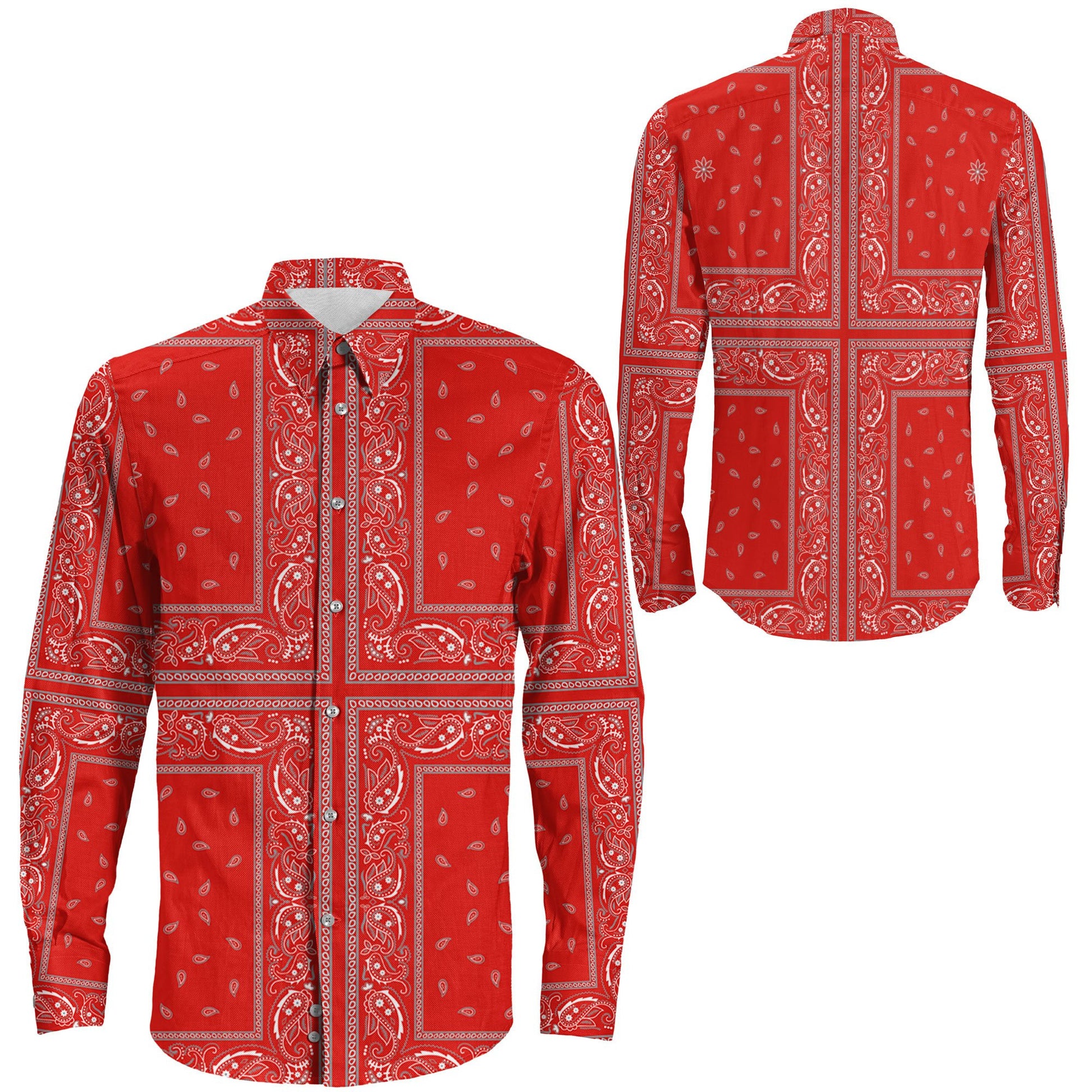 Shirt Paisley Bandana 4 Piece Red Long Sleeve Button Shirt
