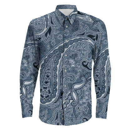 Shirt Paisley Denim Style Long Sleeve Button Shirt