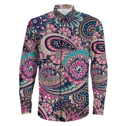 Shirt Floral Paisley Pattern Seamless Long Sleeve Button Shirt
