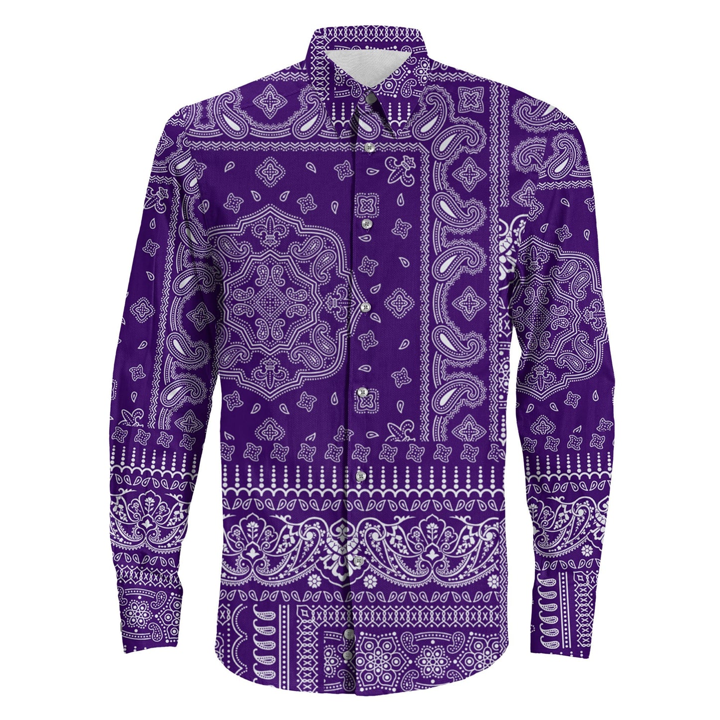 Shirt Purple Paisley Bandana Fabric Patchwork Long Sleeve Button Shirt