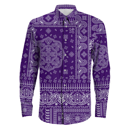 Shirt Purple Paisley Bandana Fabric Patchwork Long Sleeve Button Shirt